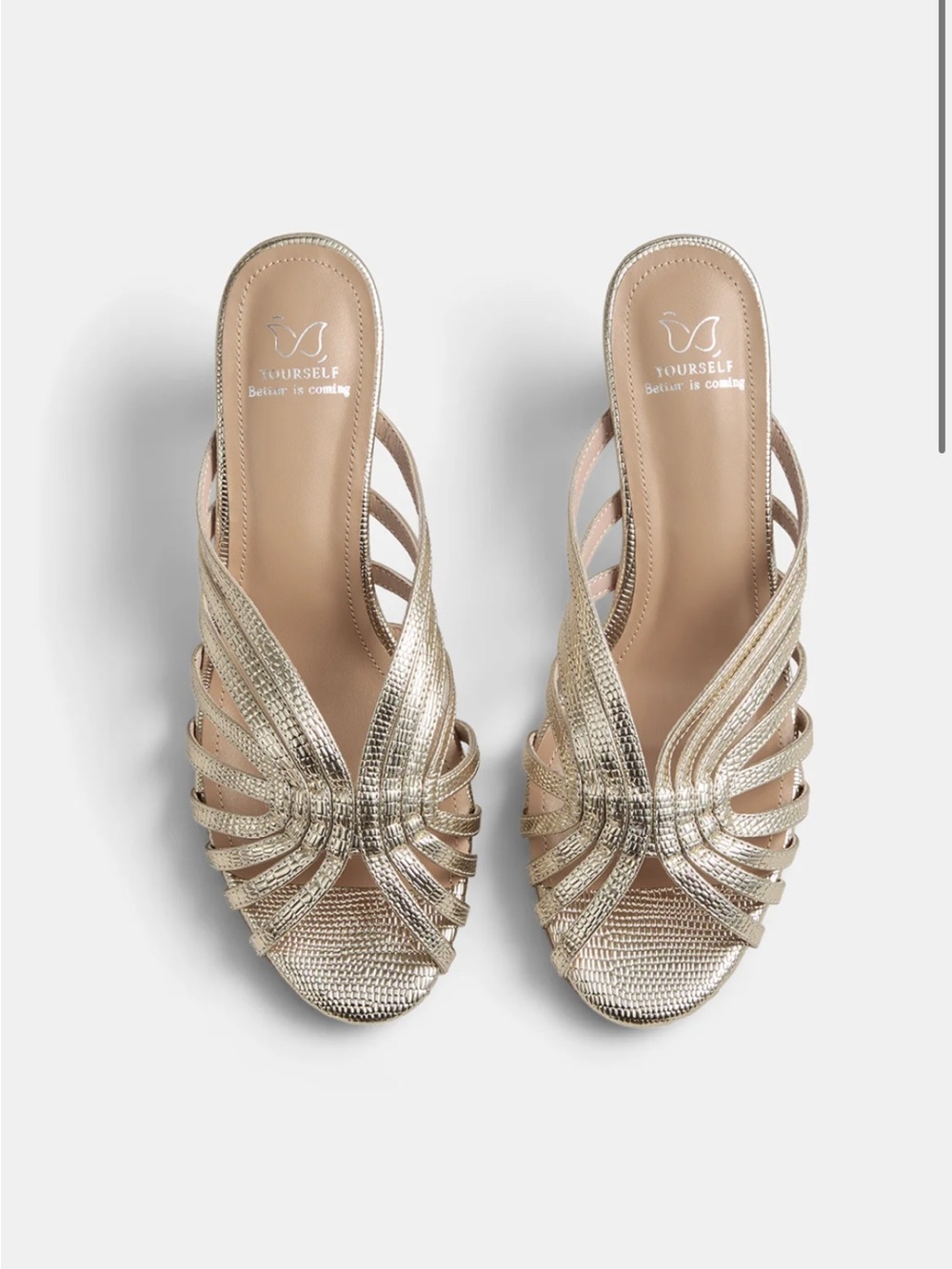 Commense Metallic Gold Strappy Mules New in box $96